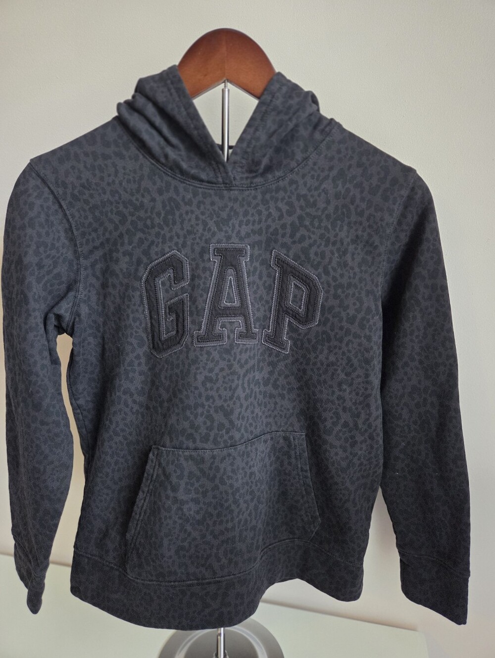 GAP Kids Charcoal Leopard Print Hooded Pullover